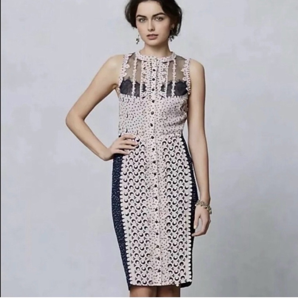 Anthropologie Byron Lars Beguile Sheath Dress for lasercut black and pink Size 2